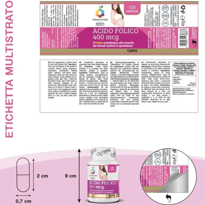 Acido Folico 400Mcg Colours Of Life® Optima Naturals 120 Compresse