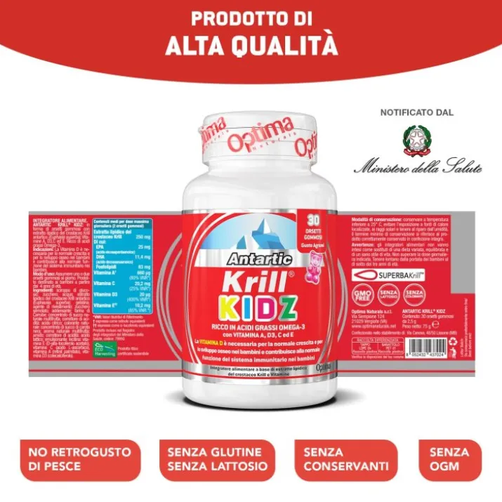 Antartic Krill® Kidz Vitamina D Optima Naturals 30 Caramelle
