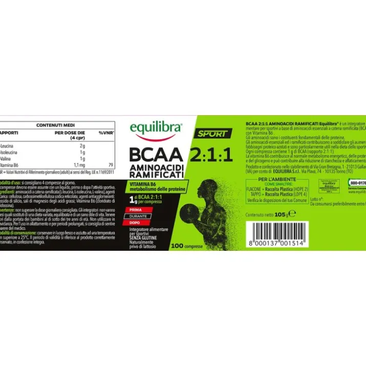 BCAA 2:1:1 Aminoacidi Ramificati Equilibra® 100 Compresse
