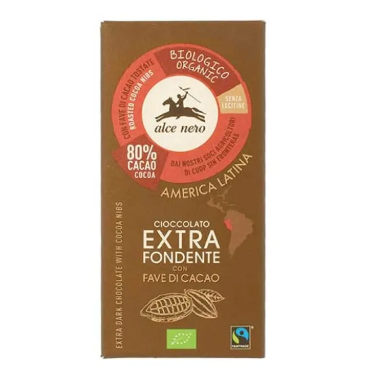 Cioccolato Extra Fondente Con Fave Di Cacao Biologico Alce Nero 100g