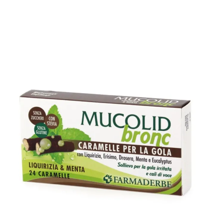 Mucolid Bronc Caramelle Per la Gola Liquirizia e Menta Farmaderbe 24 Caramelle