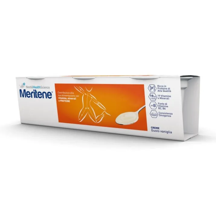 Nestlé Health Science Meritene Forza e Vitalità Creme Vaniglia Dessert Iperproteico E Ipercalorico Facile Da Deglutire 3 x125g