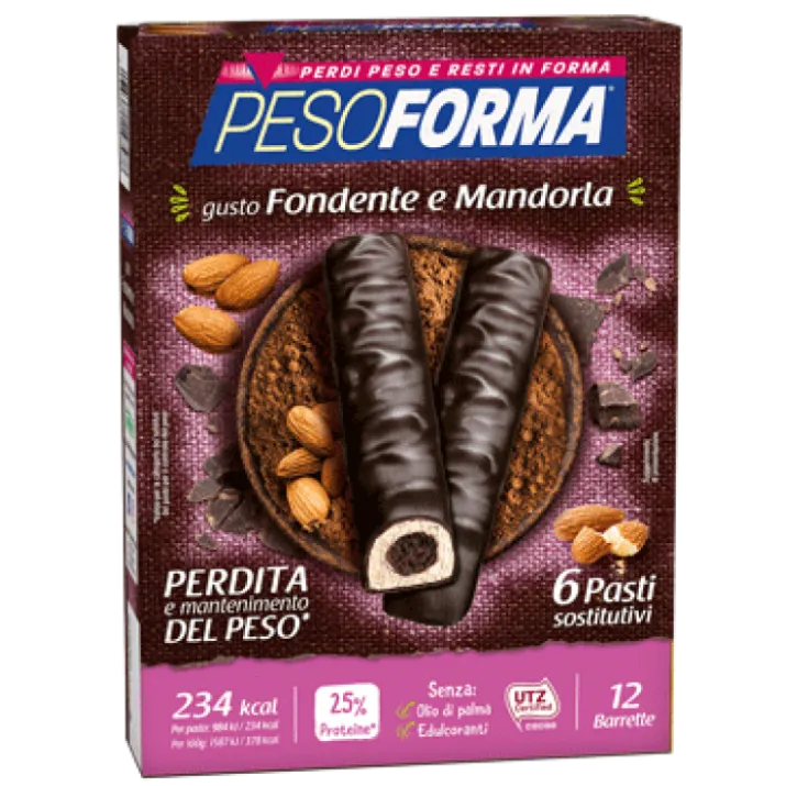 Pesoforma Pasto Sostitutivo Barrette al Cioccolato Fondente E Mandorla 12 Barrette