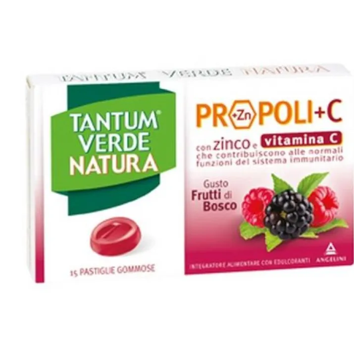 Tantum Verde Natura Propoli+C (+Zn) Integratore Alimentare Gusto Frutti Di Bosco 15 Pastiglie Gommose
