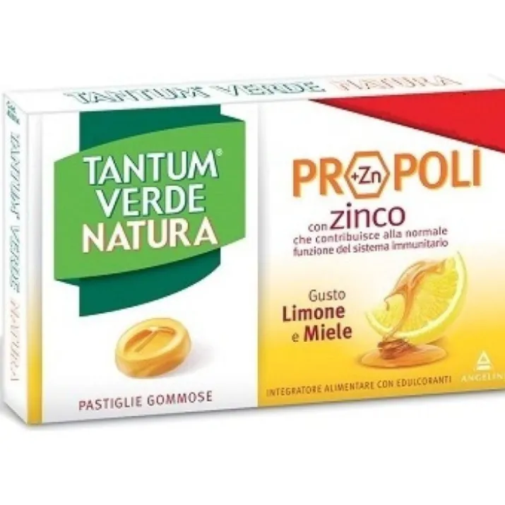 Tantum Verde Natura Propoli+C (+Zn) Integratore Alimentare Gusto Limone & Miele Pastiglie Gommose